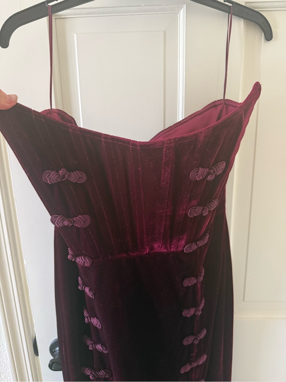 Strapless Velvet Evening Gown in Deep Wine - Picture 5 of 10